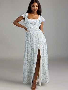 NWT Azazie Bondi Cottage Core Bridesmaid Dress in Blue/WhiteDitsy Floral Sz. 16